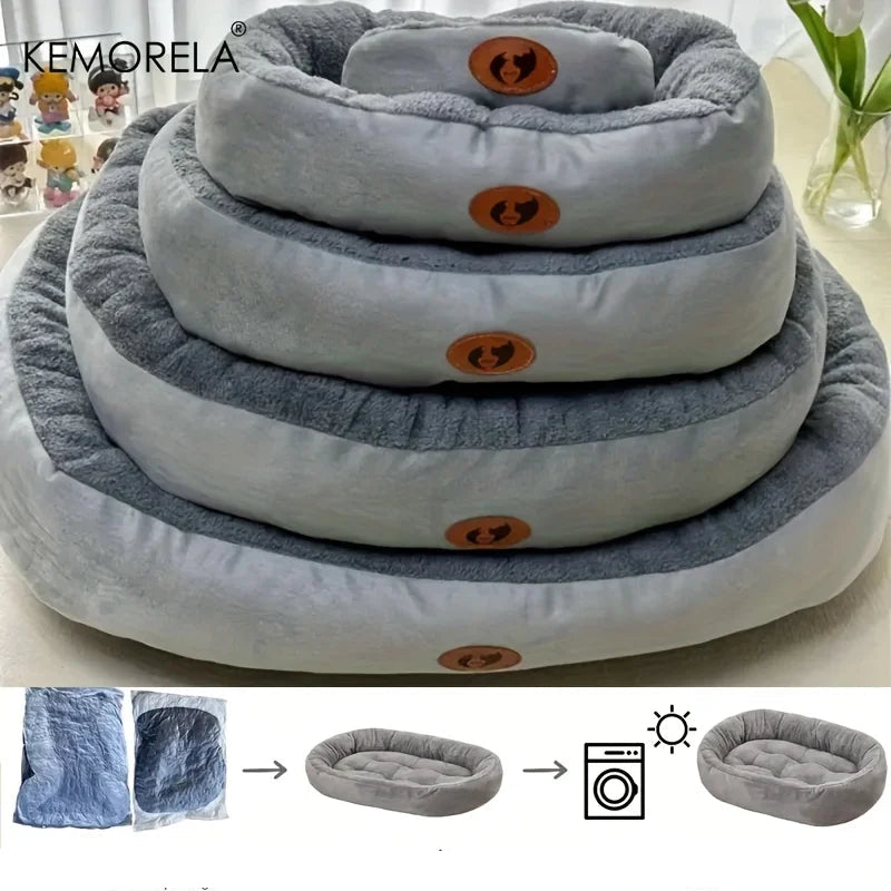 Plush Oval Pet Bed for Dogs and Cats