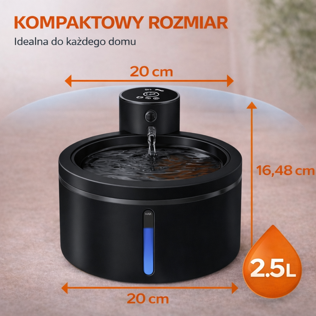 Inteligentna fontanna dla kota i psa 2,5 l z czujnikiem ruchu grafitowa