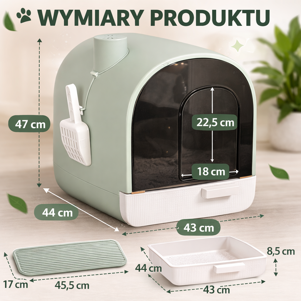 Modern Enclosed Cat Litter Box with Scoop and Mat