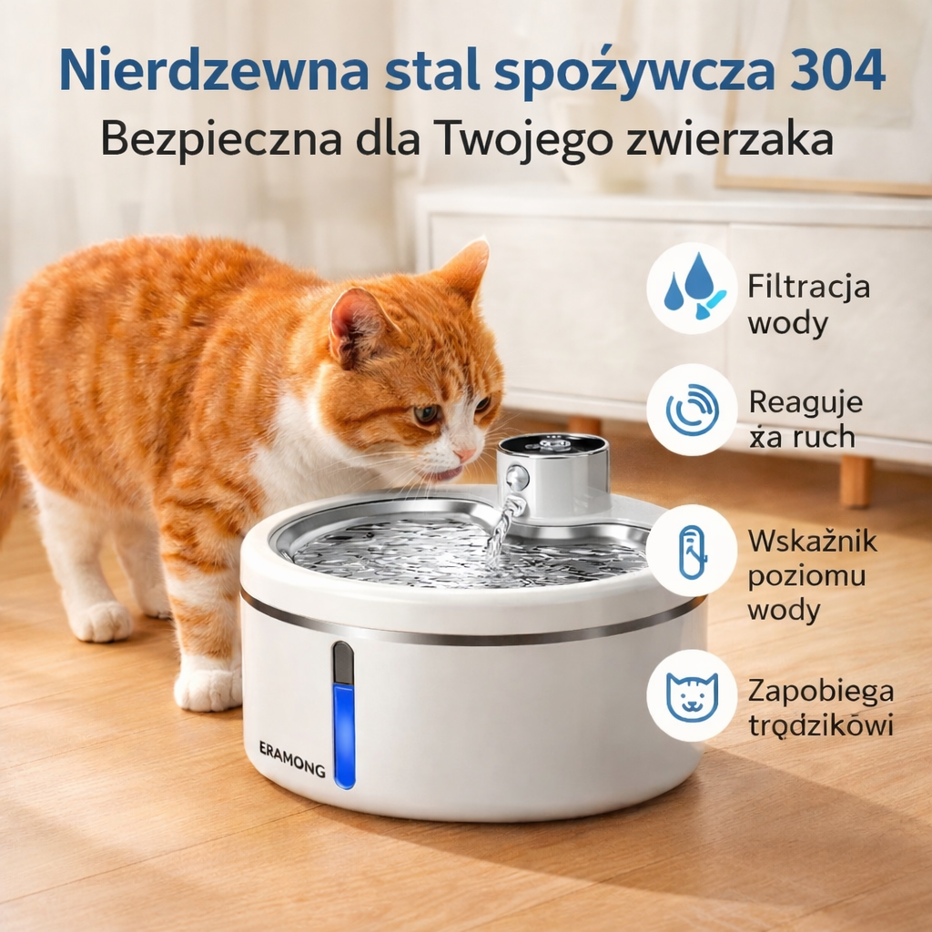 Inteligentna fontanna dla zwierząt 2.5L z czujnikiem ruchu