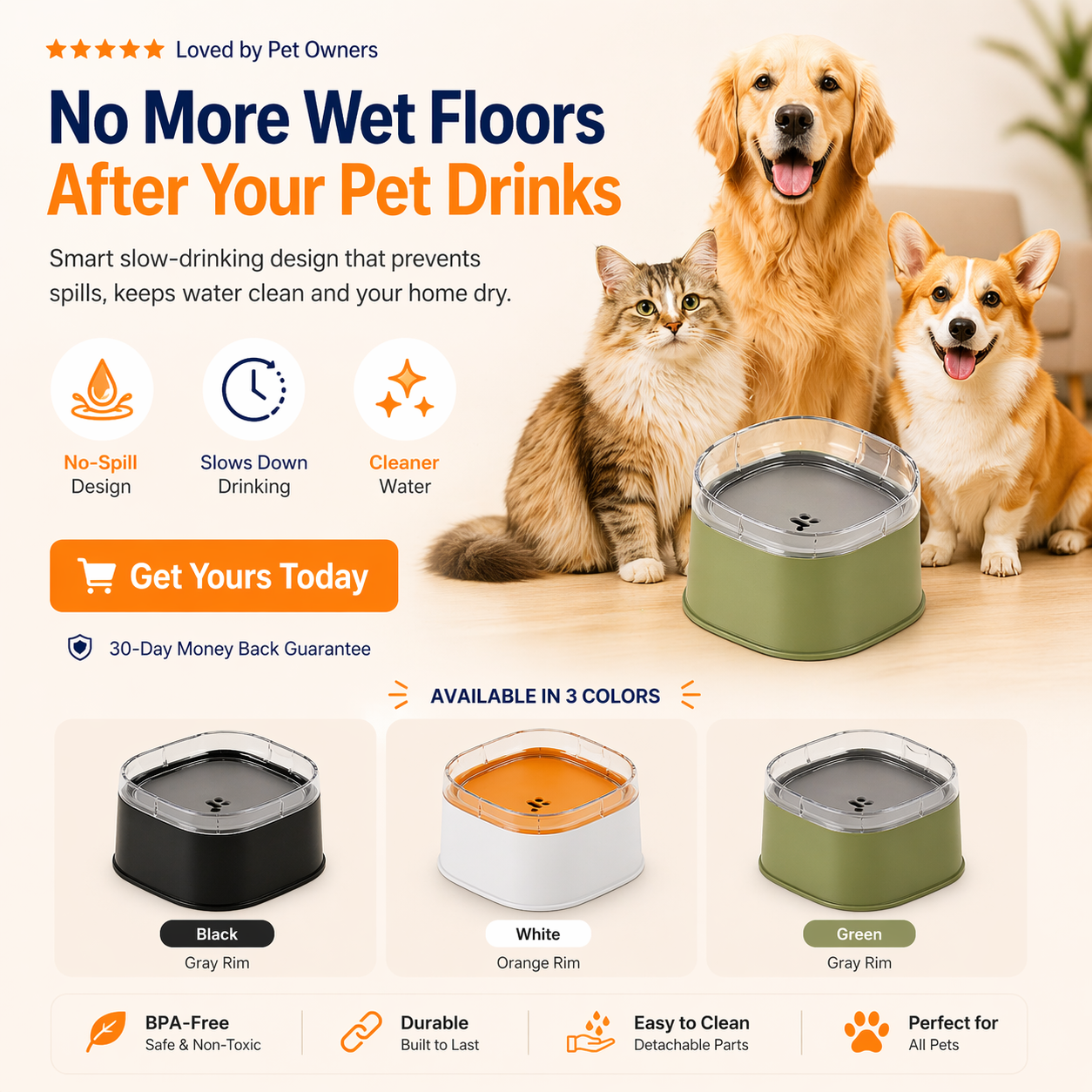 No-Spill Slow Drinking Pet Bowl (2L)