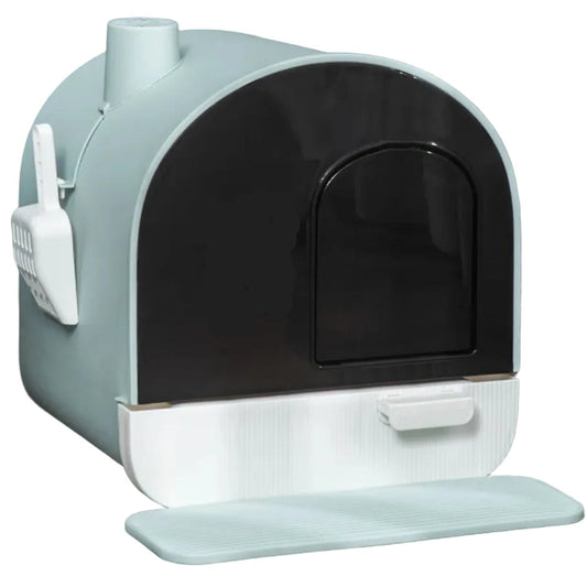 Modern Enclosed Cat Litter Box with Scoop and Mat