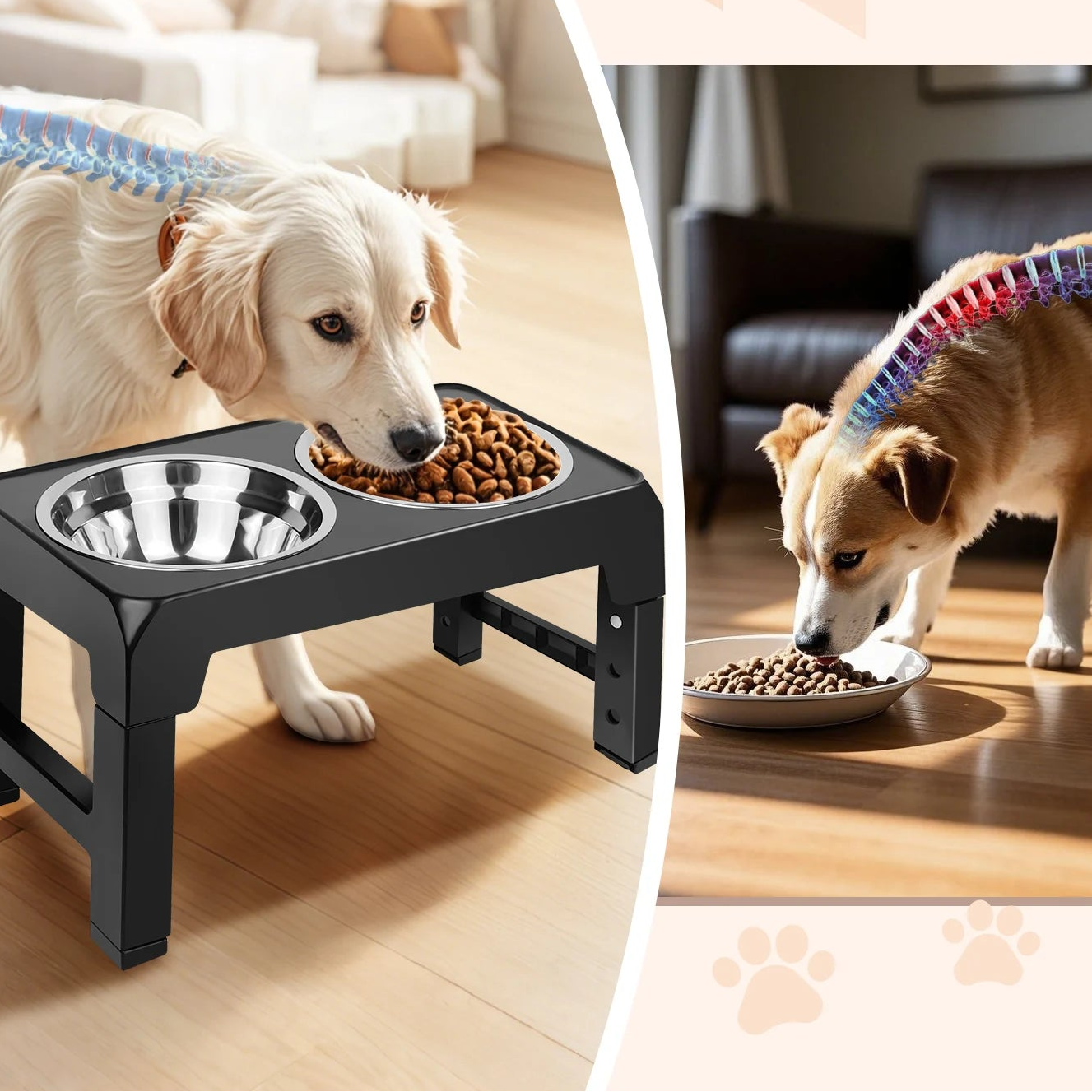 Adjustable Elevated Dog Bowl Stand (2 × 1200 ml)