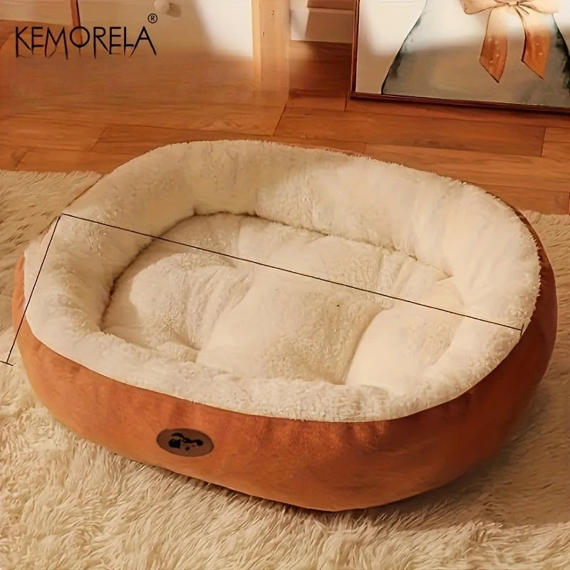 Plush Oval Pet Bed for Dogs and Cats