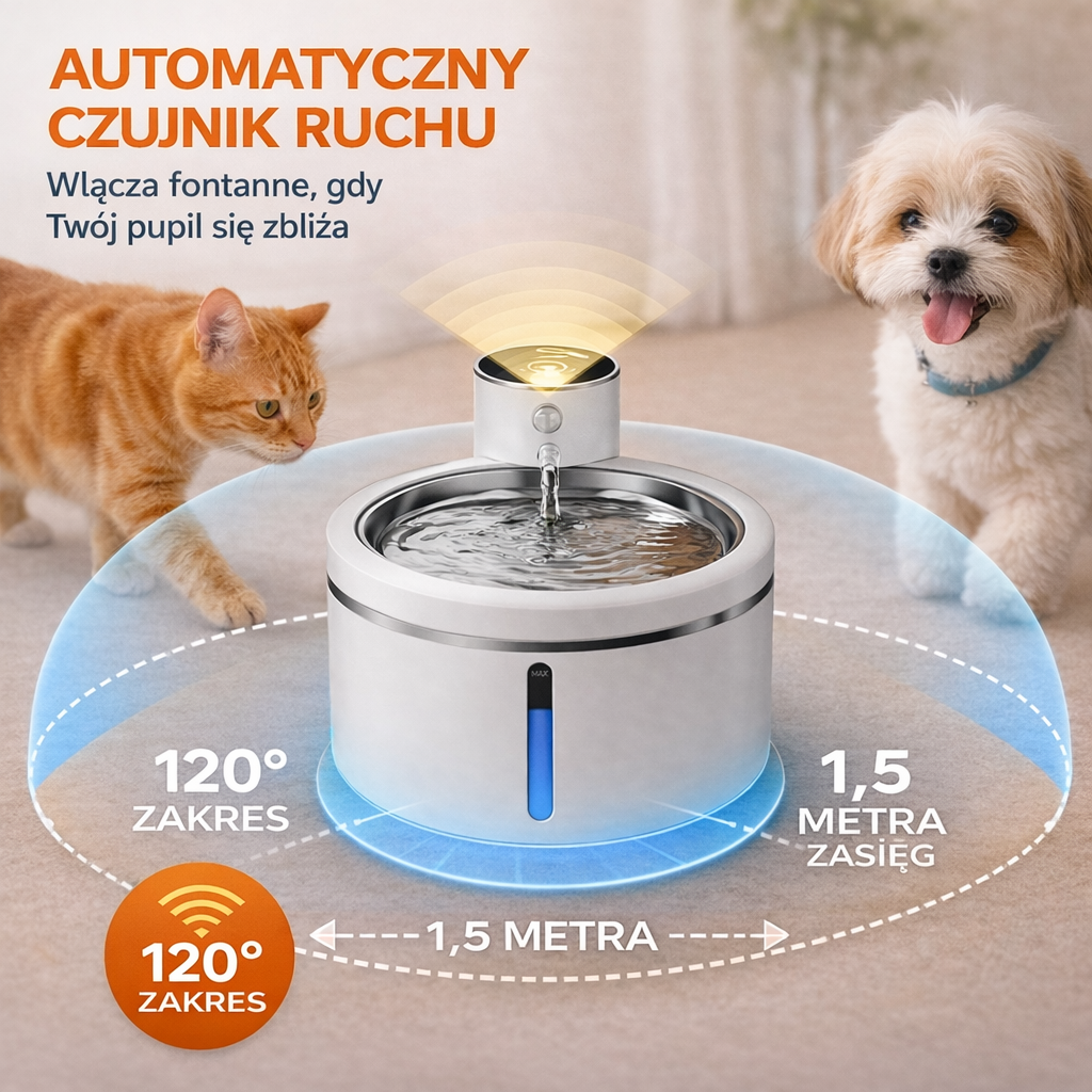 Inteligentna fontanna dla zwierząt 2.5L z czujnikiem ruchu