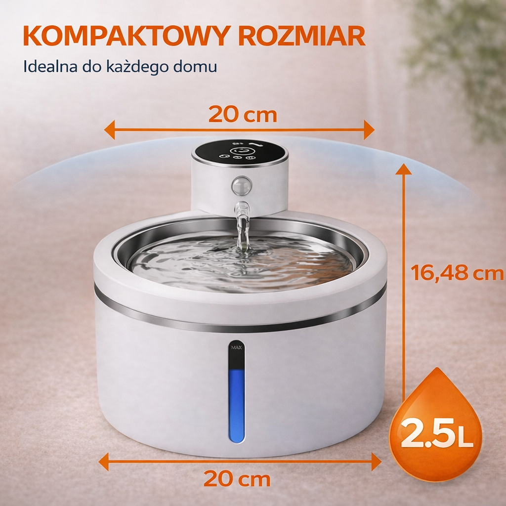 Inteligentna fontanna dla zwierząt 2.5L z czujnikiem ruchu