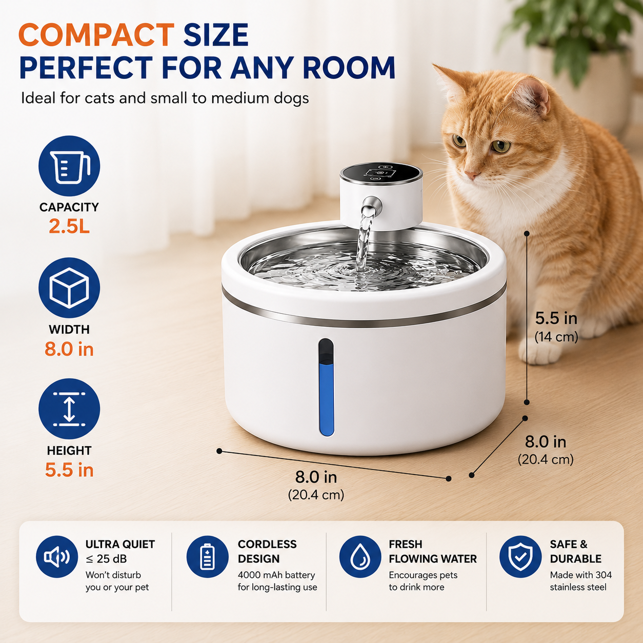 Smart Wireless Pet Water Fountain 2.5L