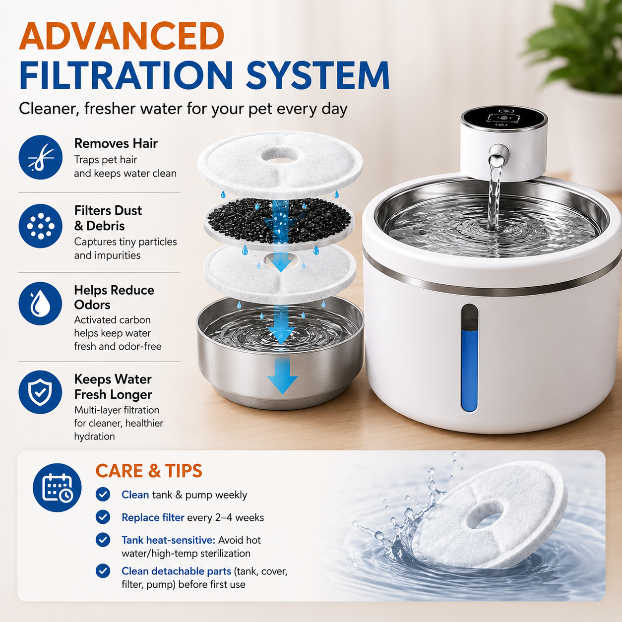 Smart Wireless Pet Water Fountain 2.5L