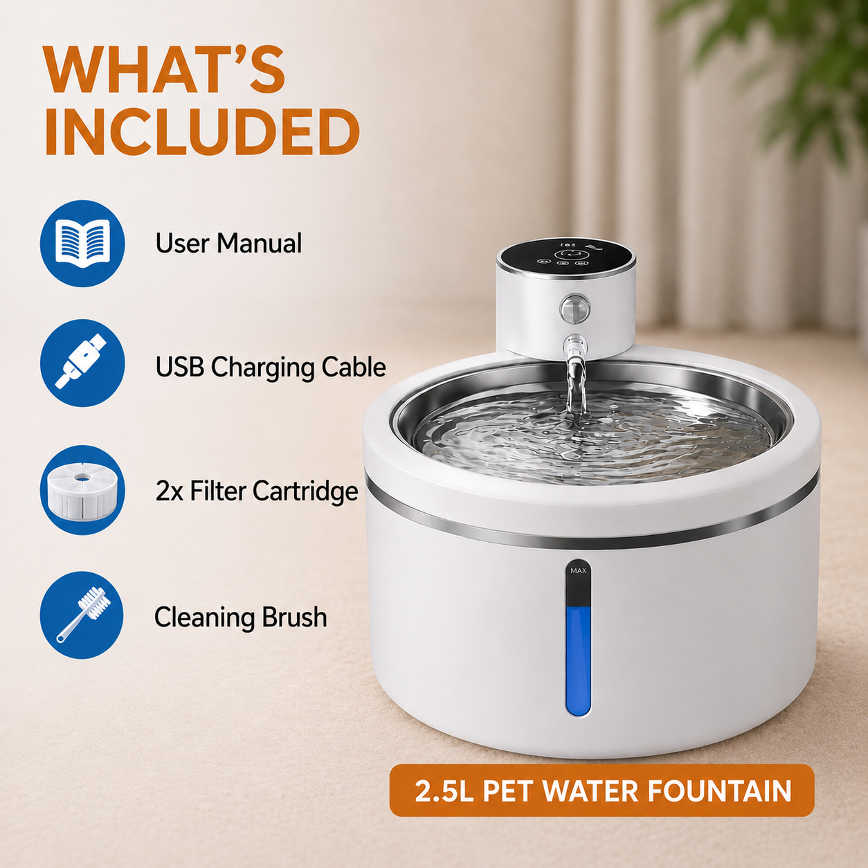Smart Wireless Pet Water Fountain 2.5L