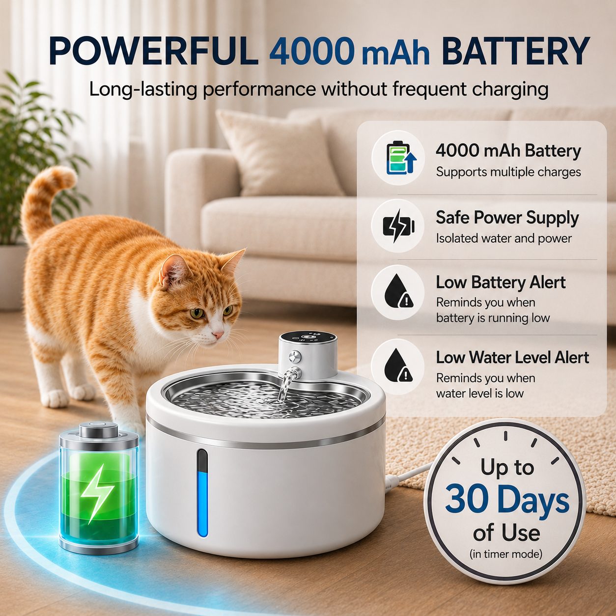 Smart Wireless Pet Water Fountain 2.5L