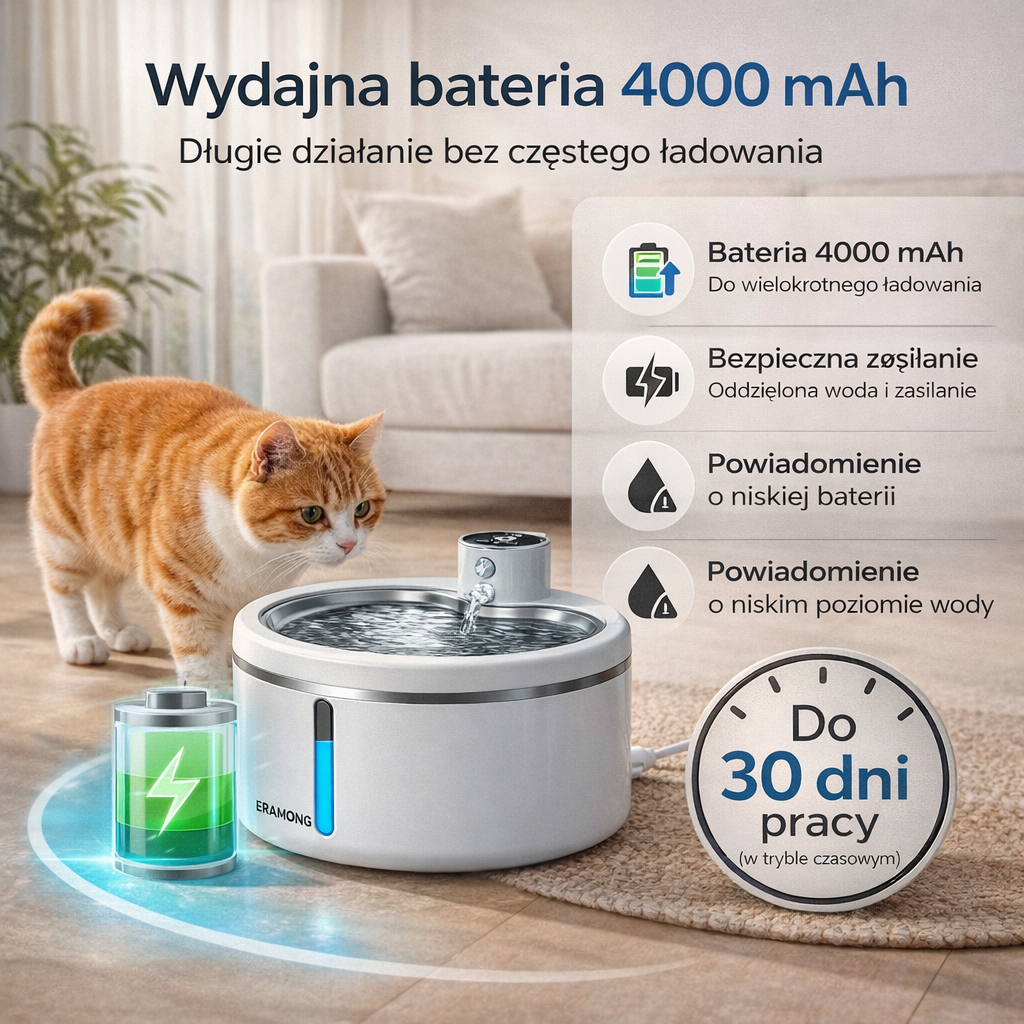 Inteligentna fontanna dla zwierząt 2.5L z czujnikiem ruchu