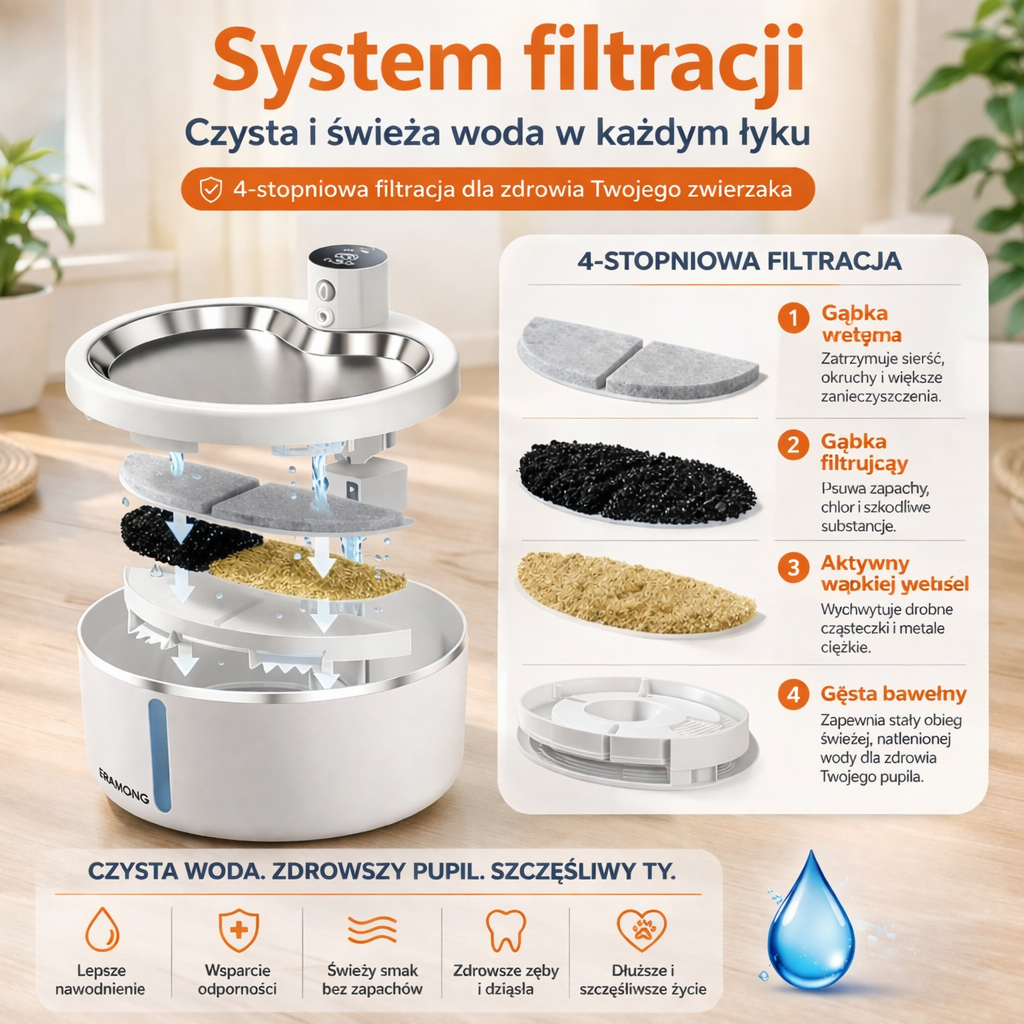 Inteligentna fontanna dla zwierząt 2.5L z czujnikiem ruchu