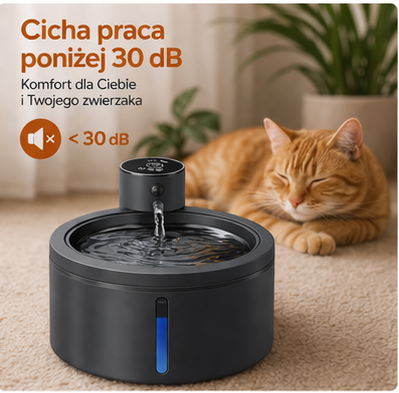 Inteligentna fontanna dla kota i psa 2,5 l z czujnikiem ruchu grafitowa