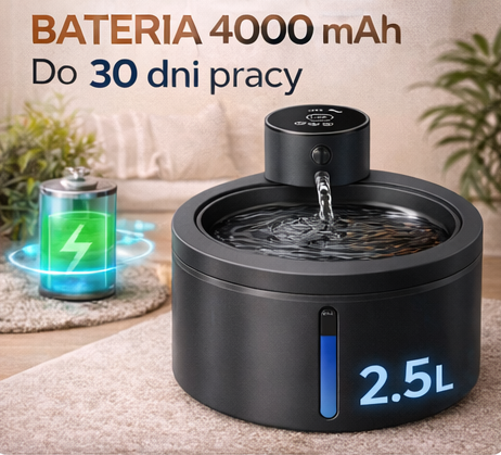 Inteligentna fontanna dla kota i psa 2,5 l z czujnikiem ruchu grafitowa