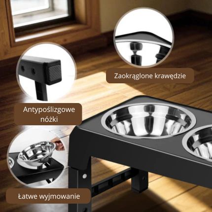 Regulowany, podwyższony stojak na miski dla psa (2 × 1200 ml)